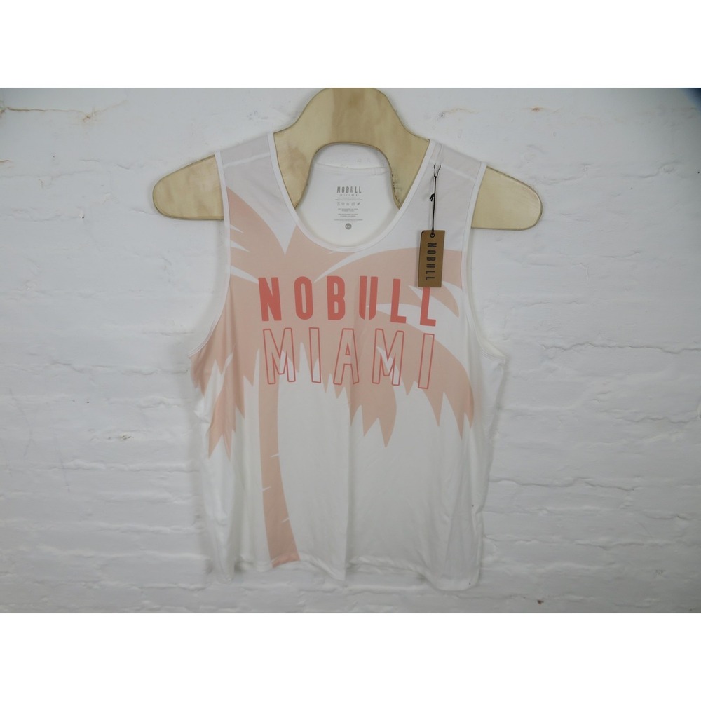 NOBULL Miami Tank Top Mens 2XL White Palm Tree Sleeveless Gym Running Training